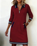 robe femme col polo zippé manches longues en rouge
