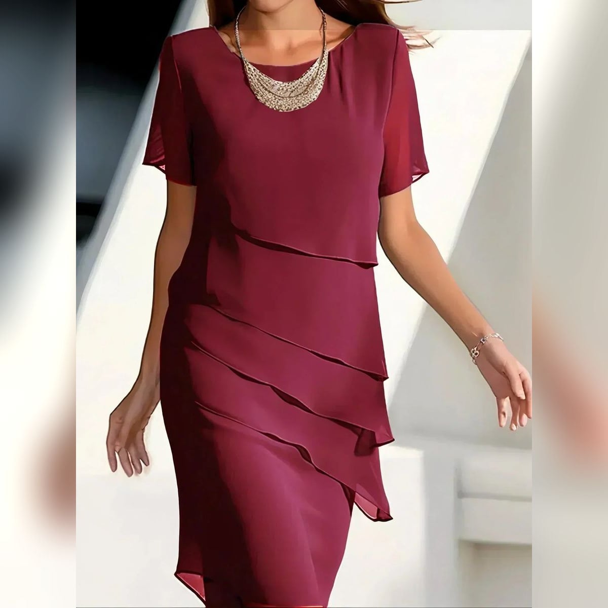 robe femme coupe fluide étagée en rouge
