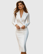 robe femme coupe fourreau col blazer en blanc