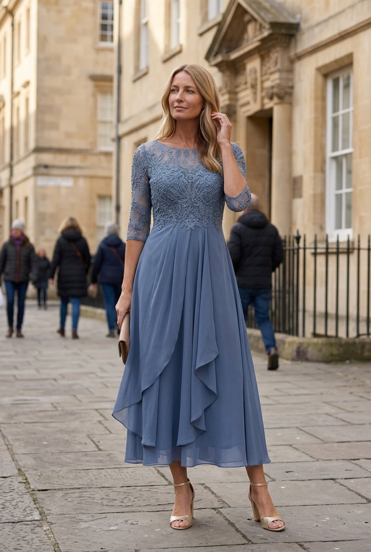 robe femme mi-longue brodée coupe évasée