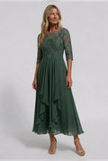 robe femme mi-longue brodée coupe évasée en vert