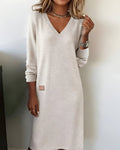 robe femme mi-longue col en v manches longues en blanc