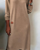 robe femme mi-longue col en v manches longues en marron