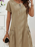 robe femme mi-longue manches courtes poches en kaki