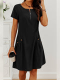 robe femme mi-longue manches courtes poches en noir