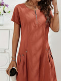 robe femme mi-longue manches courtes poches en rouge clair