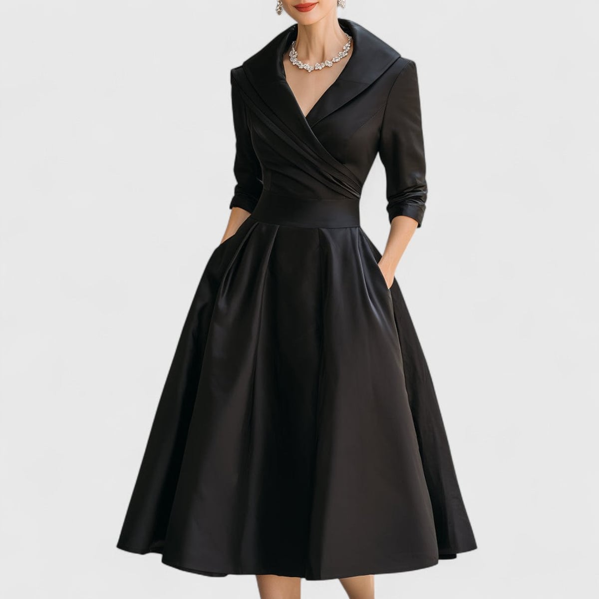 robe femme midi col en v manches trois quarts en noir