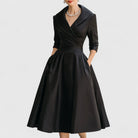 robe femme midi col en v manches trois quarts en noir