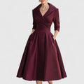 robe femme midi col en v manches trois quarts en rouge intense