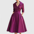 robe femme midi col en v manches trois quarts en violet