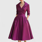 robe femme midi col en v manches trois quarts en violet