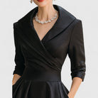 robe femme midi col en v manches trois quarts en noir