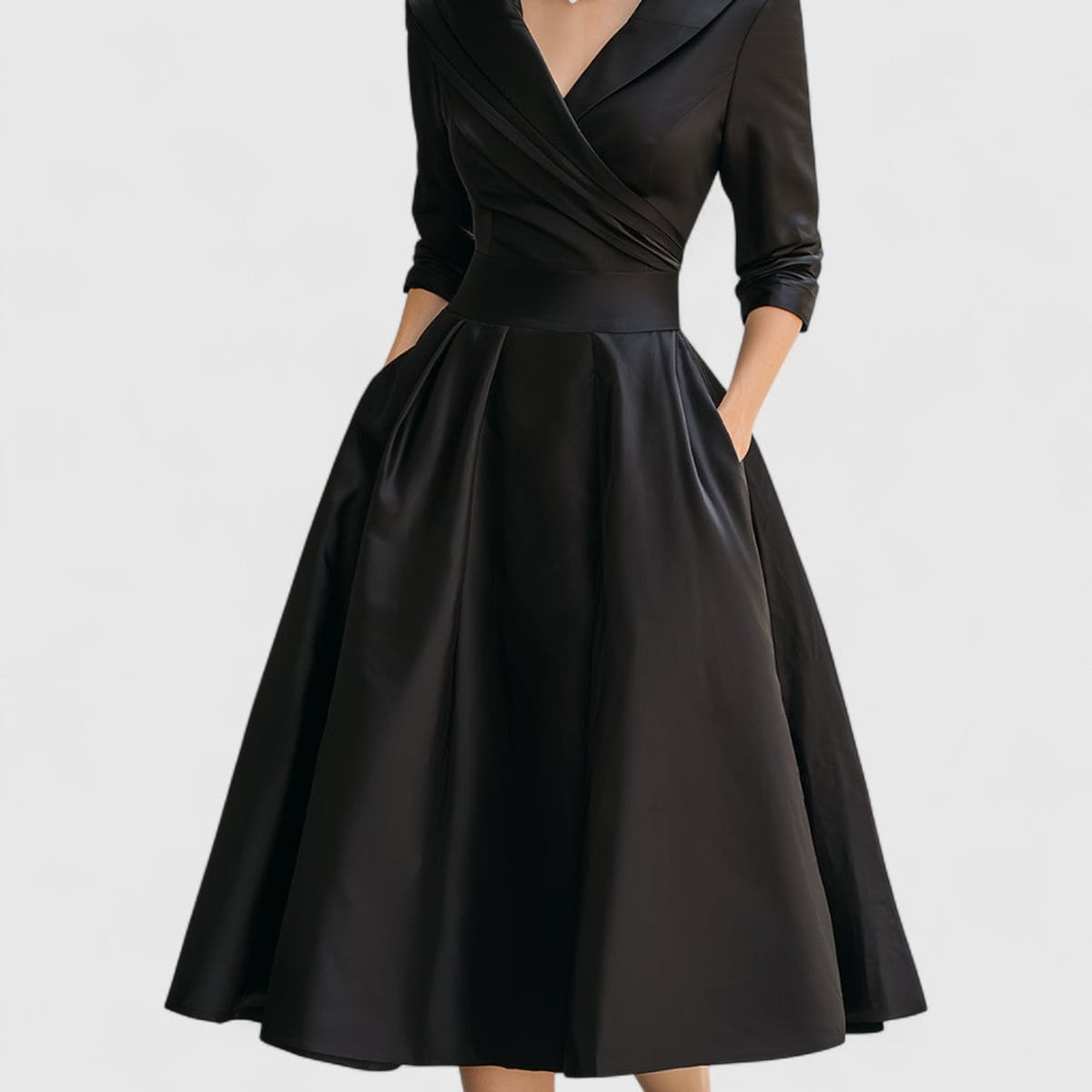 robe femme midi col en v manches trois quarts en noir