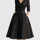 robe femme midi col en v manches trois quarts en noir
