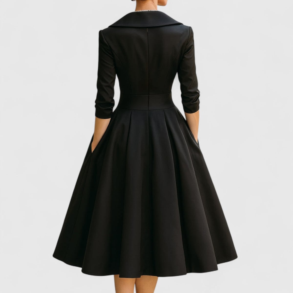 robe femme midi col en v manches trois quarts en noir