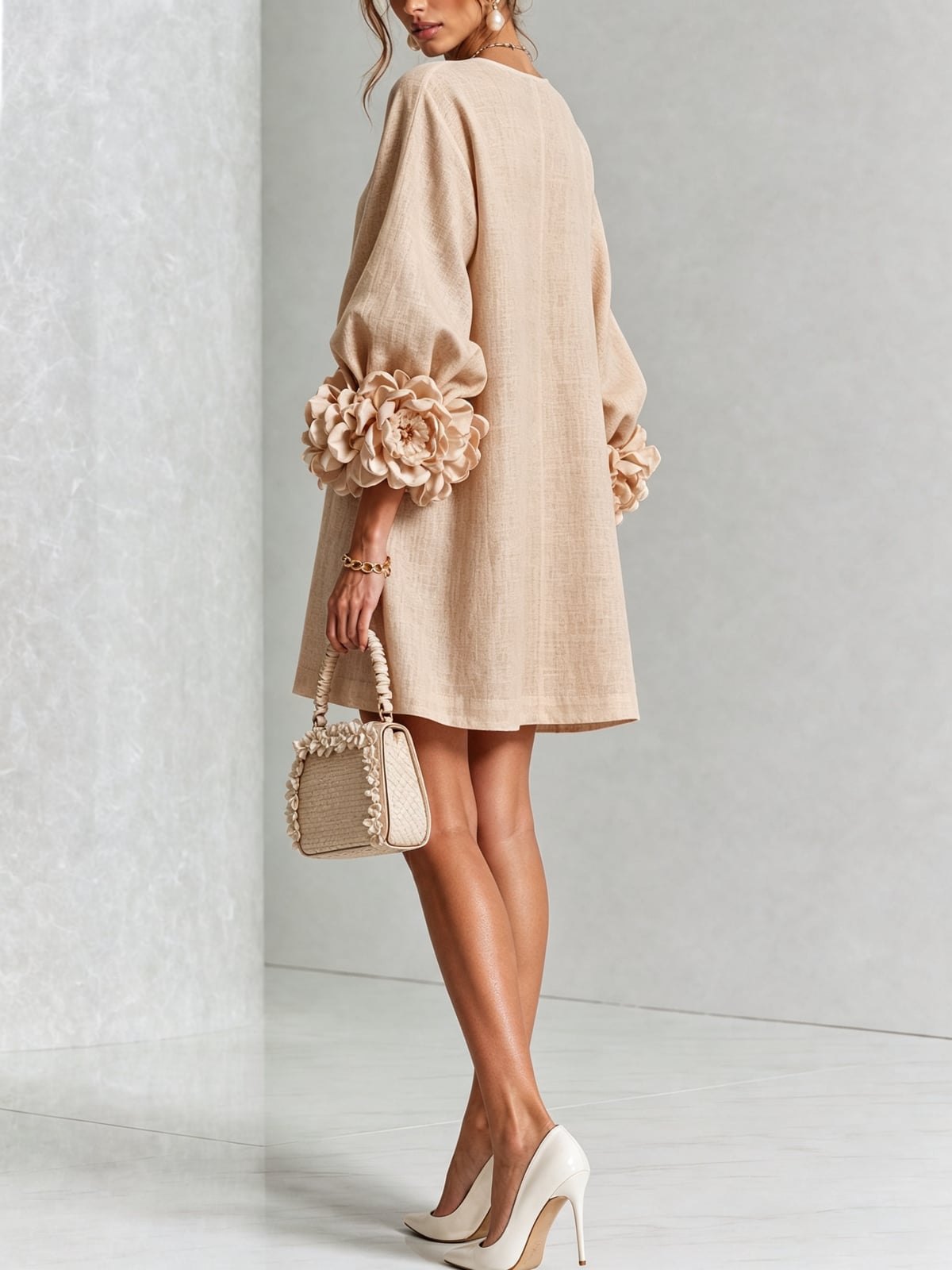 robe femme trapèze manches bouffantes boutons floraux