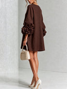 robe femme trapèze manches bouffantes boutons floraux