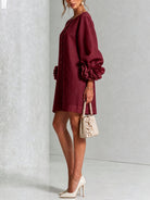 robe femme trapèze manches bouffantes boutons floraux