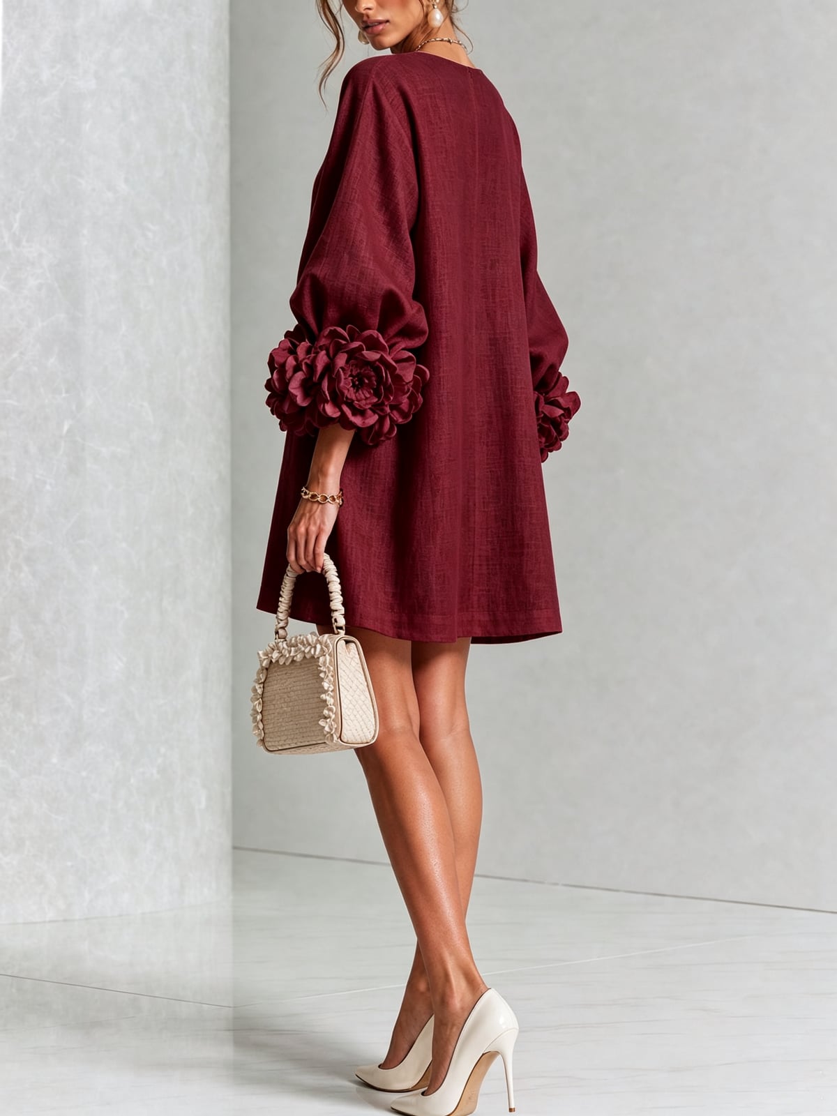 robe femme trapèze manches bouffantes boutons floraux