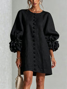 robe femme trapèze manches bouffantes boutons floraux en noir