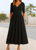 robe longue femme col en v cache-cœur en noir