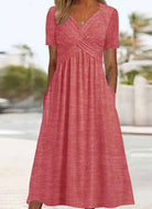 robe longue femme col en v cache-cœur en rose