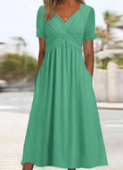 robe longue femme col en v cache-cœur en vert