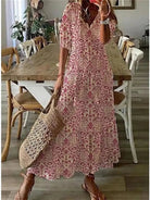 robe longue femme col en v imprimée en rouge