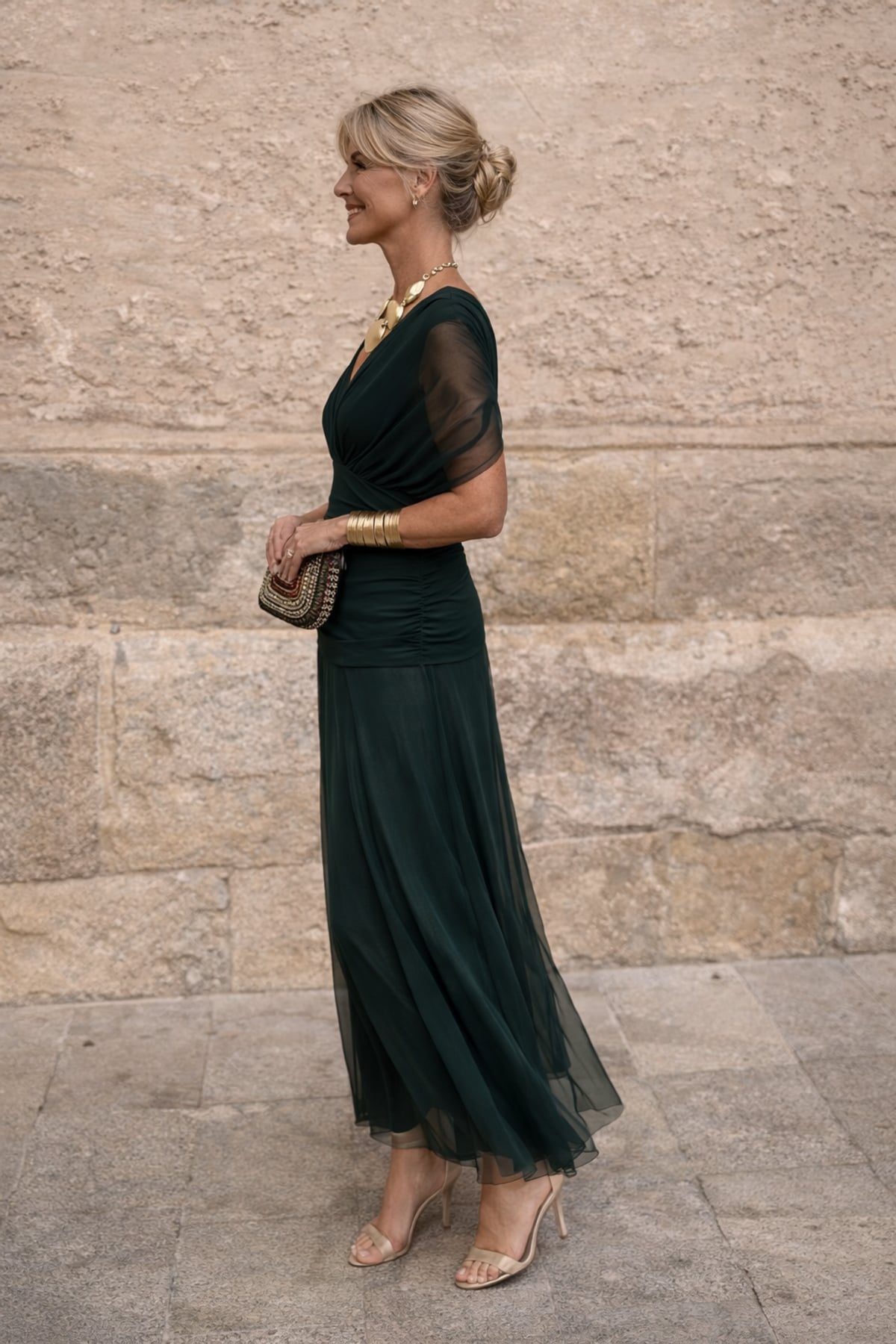 robe longue femme col en v manches courtes