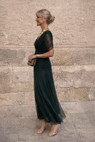 robe longue femme col en v manches courtes
