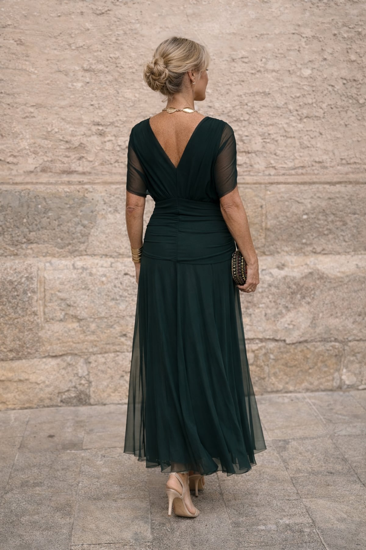 robe longue femme col en v manches courtes