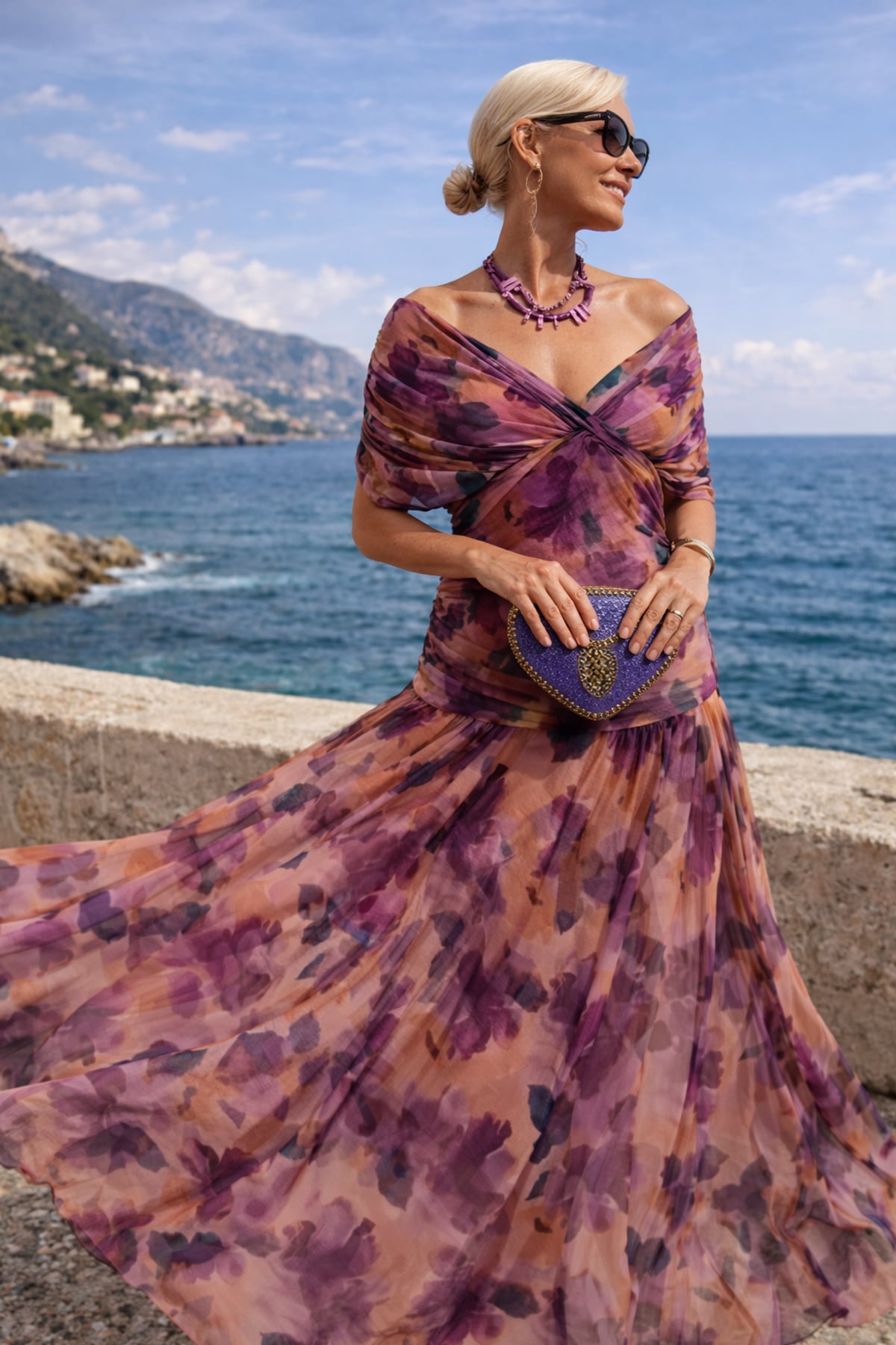 robe longue femme col en v manches courtes en rouge brique