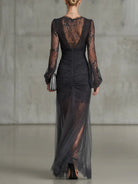 robe longue femme col en v manches longues fendue