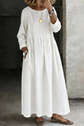 robe longue femme col rond manches longues en blanc