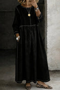 robe longue femme col rond manches longues en noir