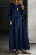 robe longue femme col rond manches longues en marine