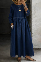 robe longue femme col rond manches longues en marine
