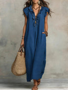 robe longue femme coupe fluide bohème en bleu