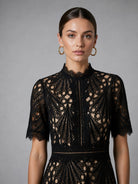 robe midi femme col montant dentelle