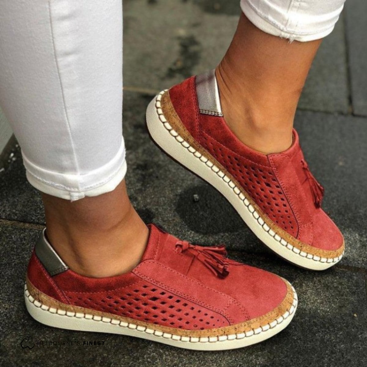 slip-on femme semelle anatomique en rouge