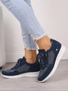sneakers femme à lacets détail strass en bleu