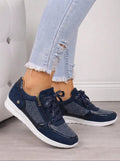 sneakers femme à lacets détail strass en bleu