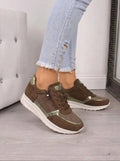 sneakers femme à lacets détail strass en marron