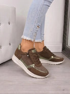 sneakers femme à lacets détail strass en marron