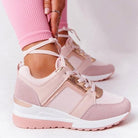 sneakers femme compensées à lacets en rose