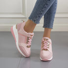 sneakers femme compensées à lacets en rose