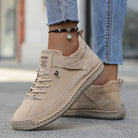 sneakers femme sans lacets bout rond en beige