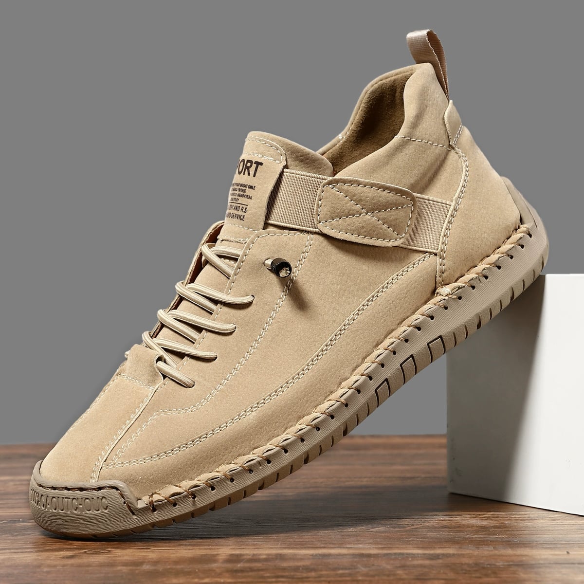 sneakers femme sans lacets bout rond en marron clair