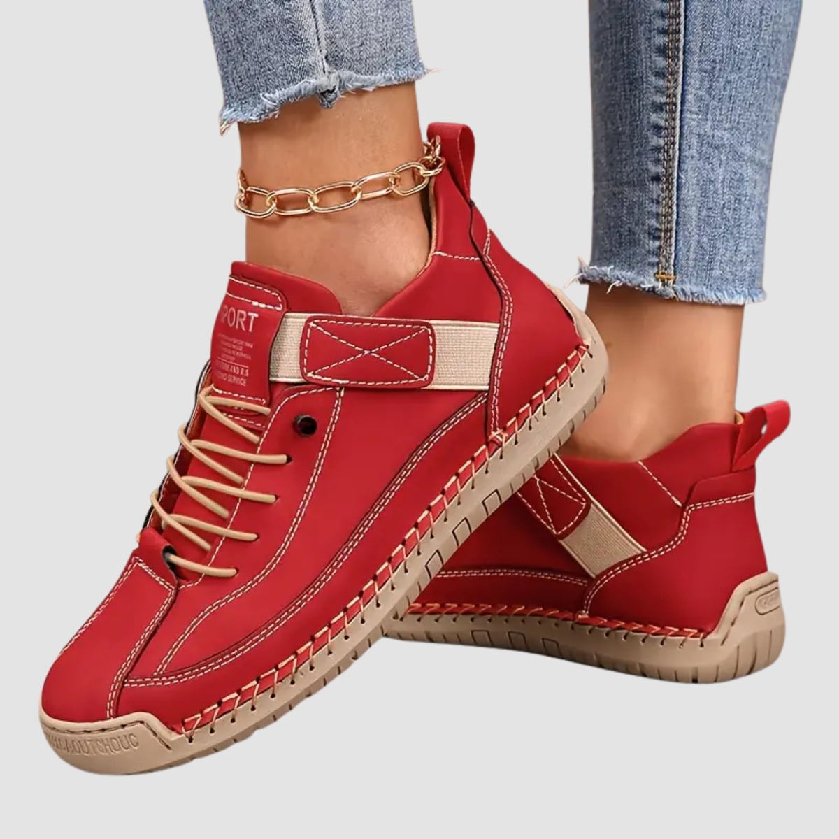 sneakers femme sans lacets bout rond en rouge
