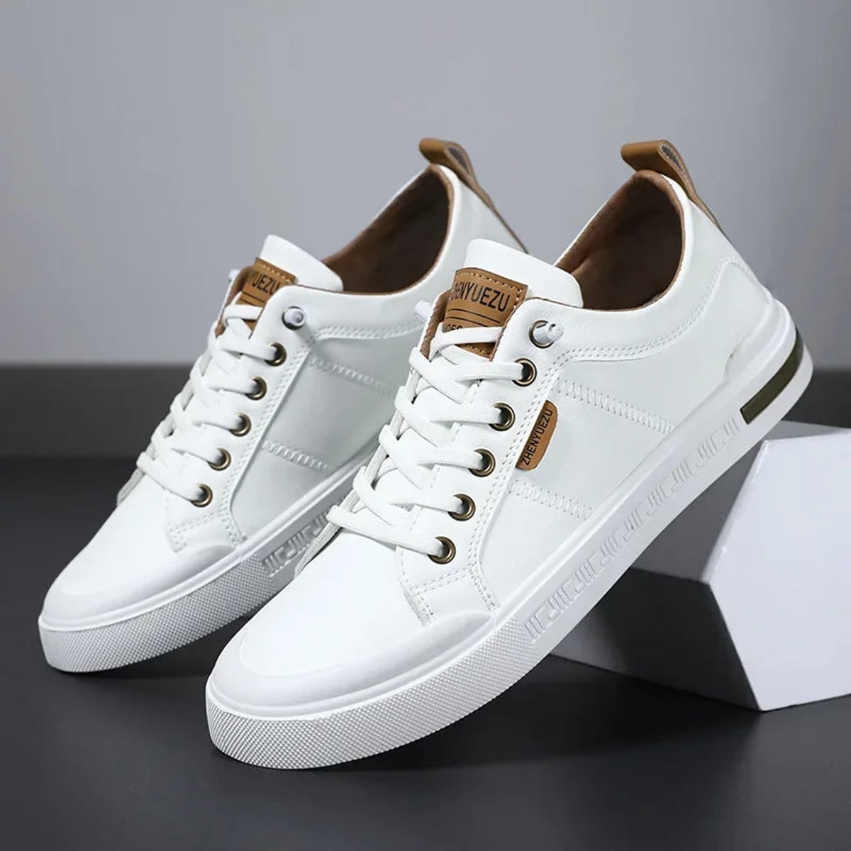 sneakers homme bicolore low-top en blanc/marron